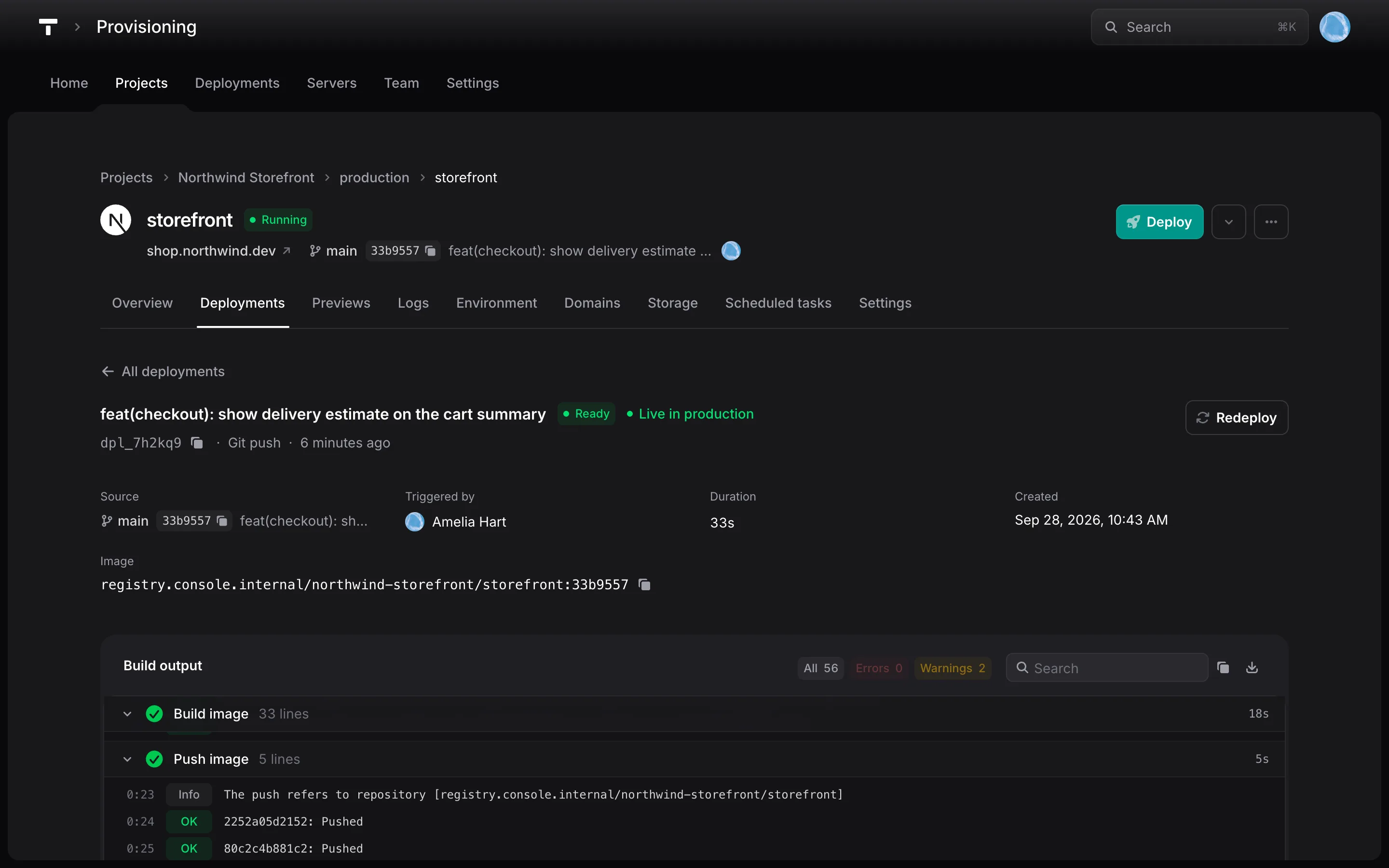 Console deployment screen