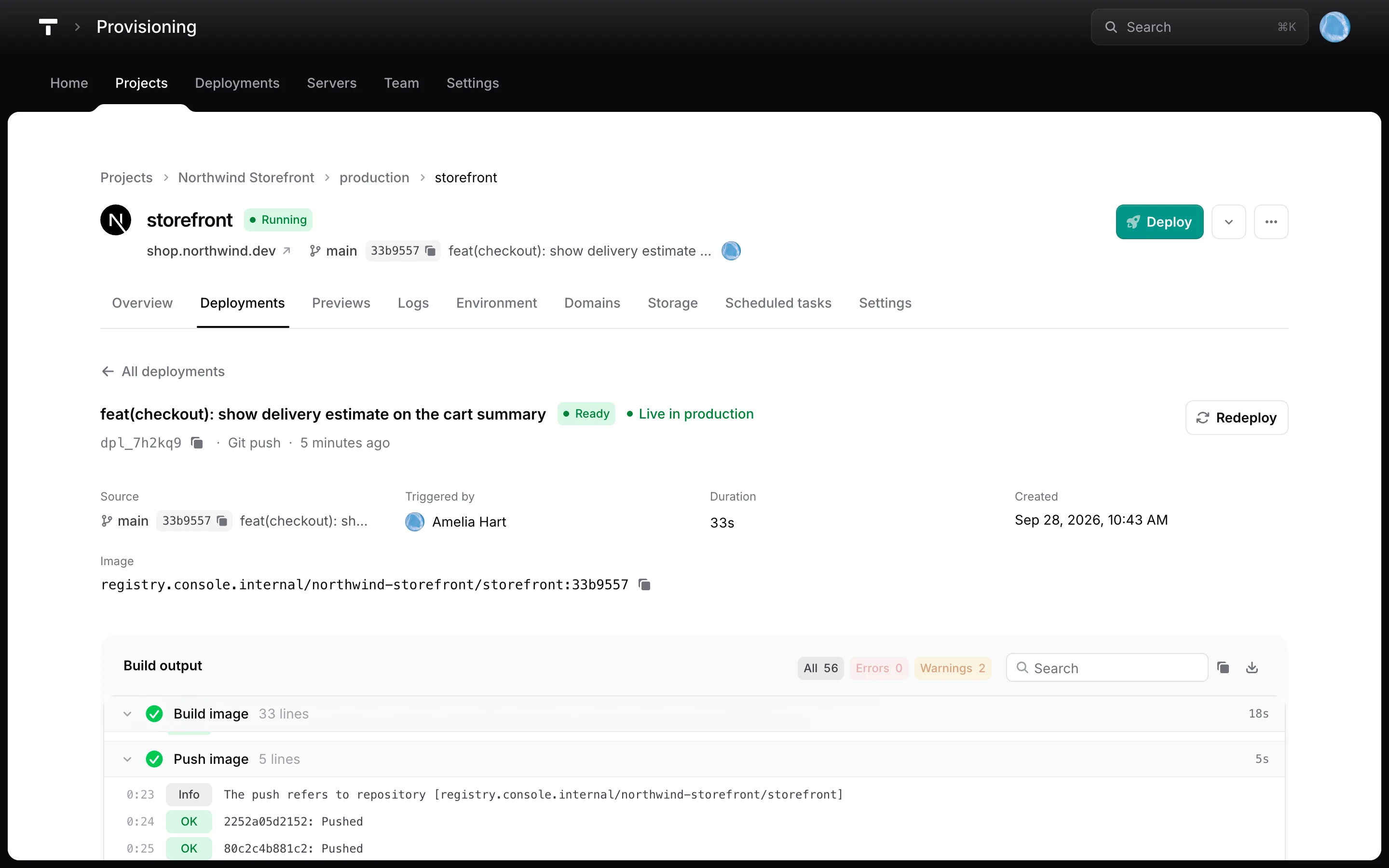 Console deployment screen