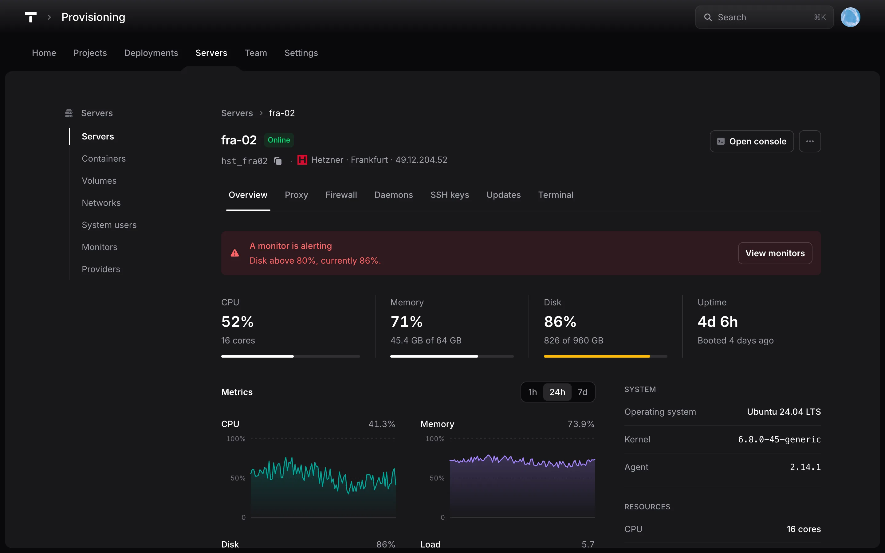Console server screen
