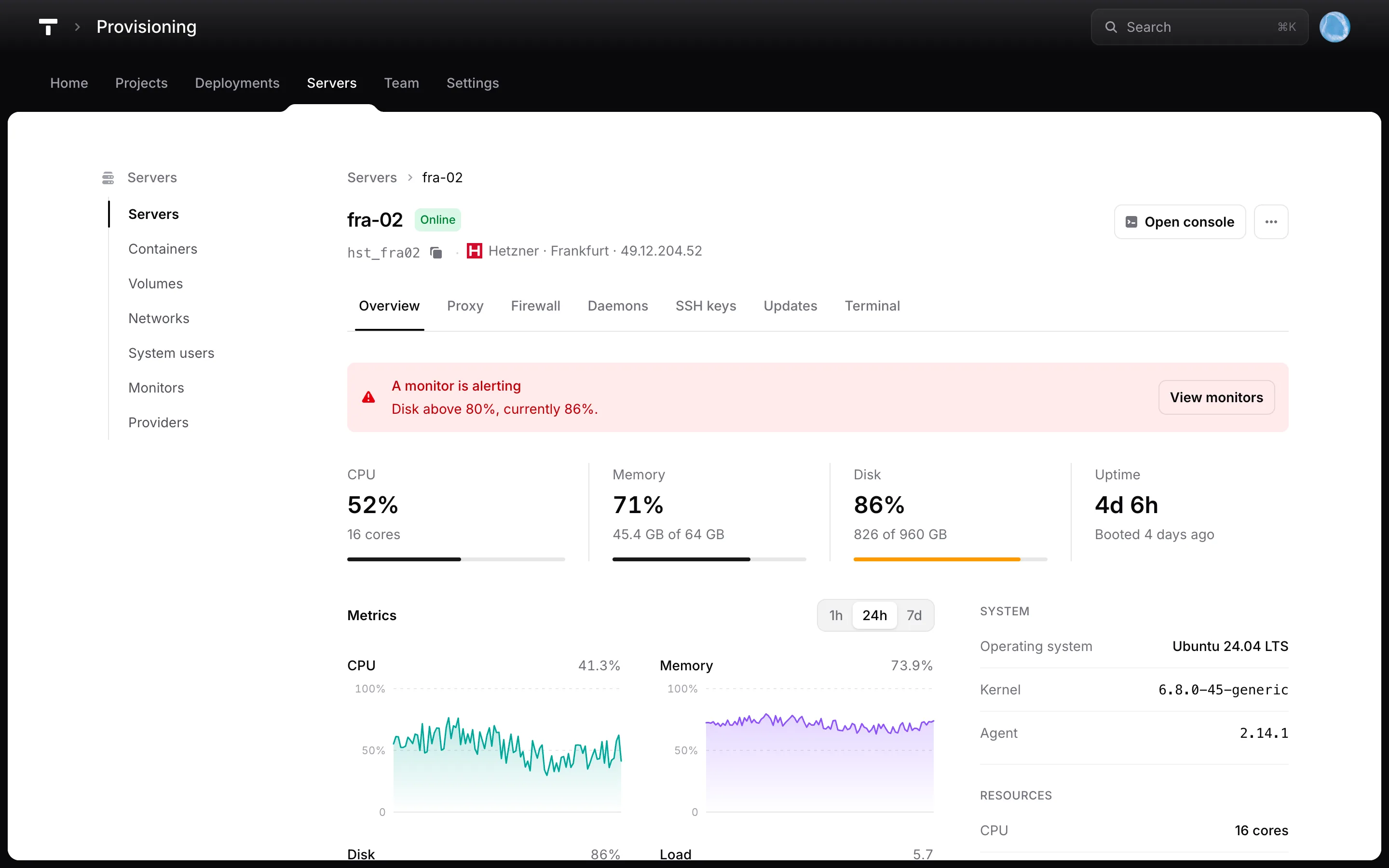 Console server screen